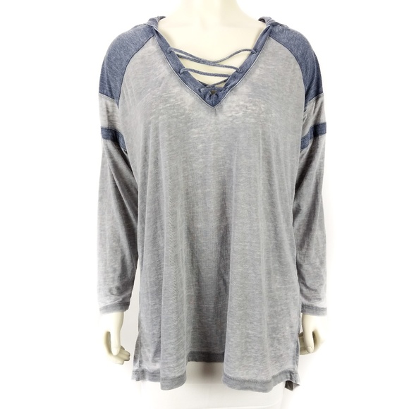 torrid Tops - Torrid Grey & Navy Lace Up Football Hoodie Top 0